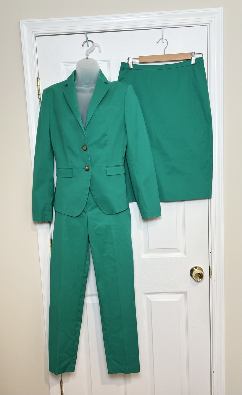 Stile Benetton 3-Piece Tailored Suit Set Kelly Green Blazer Pants Skirt 42 6
